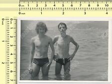 Two Handsome Shirtless Men Guys Trunks Bulge Pose Beach Males Gay Int old photo picture