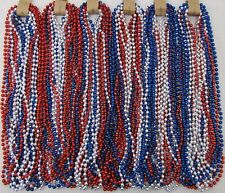 Mardi Gras Beads 6 Dozen Red Blue Silver USA July Parade Party 72 NECKLACES picture