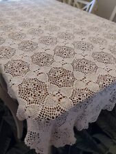 Gorgeous Hand Crocheted Blush Beige Color Pineapple Pattern Tablecloth 90 x 50