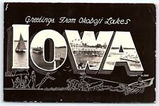Postcard IA Okoboji Lakes Large Letter Greetings From Okoboji Lakes Iowa RPPC picture
