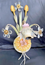 Vintage Honsel Lighting Multicolor Crystal & Metal Tropical Floral Wall Sconce picture