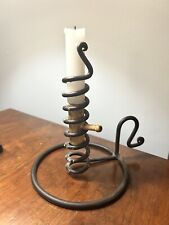 Hand Forged Steel Iron Adjustable Spiral Courting Couple Candle Holder 6.5” picture