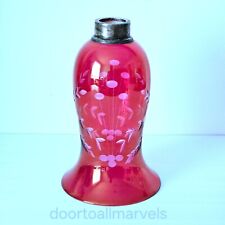 Vintage Cranberry Glass Lamp Shade Cut-to-Clear w/Sterling Silver Fitter 8.25