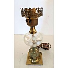 Vintage Fenton Accent Hurricane Electric Lamp Base Brass Coin Dot picture