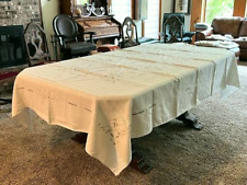 Lovely Vintage Ivory Linen Cutwork Embroidery Tablecloth, 102