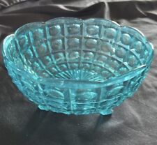 Vintage 60s MCM Regaline Turquoise Footed~Bowl~Geometric Circles/Squares Pattern picture