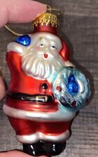 Vintage Santa Holding A Wreath Blown Glass Christmas Tree Ornament Hand Painted picture