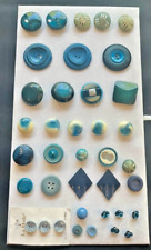 Vintage Deco Teal-Blue Button Lot of 38 - Gorgeous Iridescent, Glass, Plastic picture