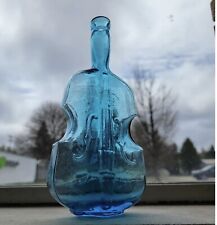 Vintage RARE Light Aqua Blue Violin Cello Glass Bottle Bud Vase picture