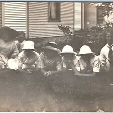 c1910s Tranquil Sunny Day Women & Boy w/ Dog RPPC Sunhat Girls Real Photo A142 picture
