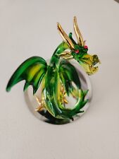 Glass Midevil Dragon  Green & Gold Vtg 3.5