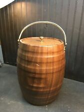 Vintage Mid Century Large Faux  Wooden Ice Bucket Barrel Bar Carry  Bucket picture