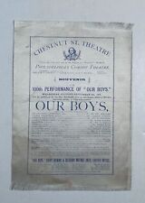 Chestnut St Theatre Philadelphia Souvenir 100th Performance Our Boys Sept 6 1876 picture
