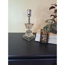 Lamp, Silver Toned and Glass Lamp, Vintage 9.5-inch Block Glass MCM Lamp , Mid-C picture