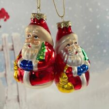 1990s Hand Blown Glass Santa Claus CHRISTMAS ORNAMENTS 2pc Red picture