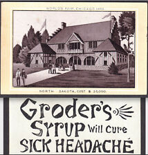 Chicago Worlds Fair 1893 Dakota Building Photo-Litho Headache Cure Ad Trade Card picture