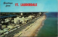 c.1963 Greetings Ft. Lauderdale Fla. Birds Eye View Beach Hotels Postcard 5V picture