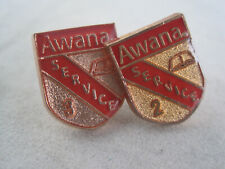 Lot of 2 Awana Club Service Lapel Pins - 1 Year 2 Year - Red & Gold - Religious picture