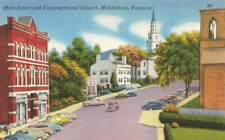 c1930s Main Street Congregational Church Old Cars Linen Middlebury VT P374 picture
