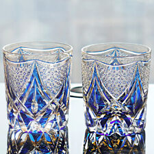 8oz Blue 2PCS Whiskey Crystal Glasses Morden Bohemian Style Drinkingware Set picture