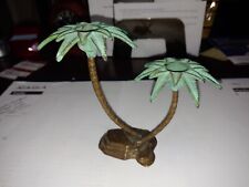 Vintage Metal Brass Palm Tree Dual Taper Candle Holder 6” x 8” picture