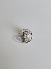 1936 Mercury Dime Cut-Out Tie Tack Pin with Chain & Bar Silver Winged Liberty picture