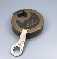 Vtg Yale 6 Lever Push Key Pancake Lock / Antique Brass Left Pin Working Padlock picture