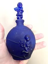 Collectible Vintage Cobalt Blue Glass Perfume Bottle With Figural Angel Stopper picture