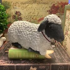 White Hand Painted Sheep/Lamb~w/Grey Face~Bell Around Neck~11”L X 6”H~Excellent~ picture