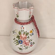 VTG Painted Floral Ceramic Pottery Ruffle Top Bud Vase Signed VCJ Perugia Italy picture
