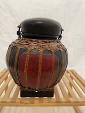 Vintage Bamboo Thai Rice Box - Hand Made - Hand Painted picture