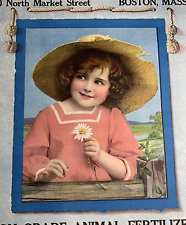 1921 Lowell Fertilizer Calendar Sign Cute Farm Hat Girl Boston Minty 20 X 15 picture