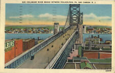 1942 Camden,NJ Delaware River Bridge New Jersey Linen Postcard 1c stamp Vintage picture