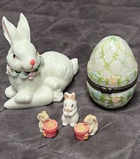 Vintage Lot of 5 Ceramic Easter Bunny Rabbit Egg Holiday Figurines Trinket Box picture