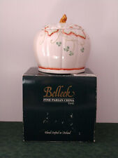 Belleek Ireland Porcelain Shamrock Pumpkin Cookie Jar w/ Original Box - EUC picture