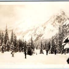 c1950s Snoqualmie Pass, Wash. RPPC Winter Scene People Skiing Real Photo PC A199 picture