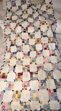 Vintage 9 Patch Patchwork Quilt Hand stitched sewn Postage  39x74 feed sack picture