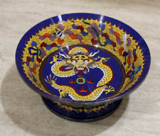 Unique Chinese Multicolor Dragon and Symbols Cloisonne Footed Bowl picture
