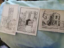 3Vintage Collectible Etching Postcards Of Scenic Taunton Castle England 1945 picture