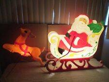 LARGE Vtg Santa's Sleigh w/ Reindeer Lighted Christmas Blow Mold Grand Venture picture