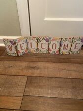 Ashland Brand Spring Tulip Welcome Sign Blocks Hinged 23” Flat picture