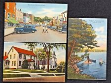 3 Winthrop Maine 1940's Vintage Postcards: Main Street-Canoe-Lake Annabessacook picture