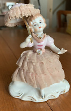 Vintage WALES Porcelain Parasol Girl Figurine w Lace Pink GUC  4.5