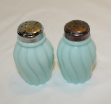 Vintage salt and pepper shaker Fenton glass pastel green swirl design picture