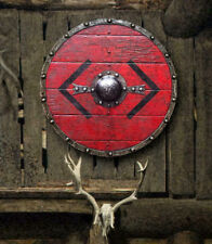 Ouroboros Battleworn Viking Round Shield Handmade Medieval Wooden Viking Red picture