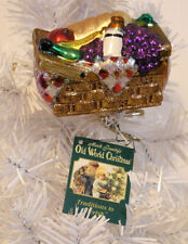 2015 OLD WORLD CHRISTMAS - PICNIC BASKET -BLOWN GLASS CLIP ON ORNAMENT NEW W/TAG picture