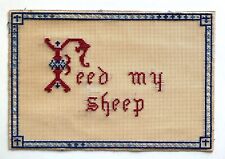 FEED MY SHEEP Antique Punch Punched Paper Sampler on perforated paper unframed picture
