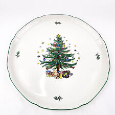 Nikko Japan Happy Holidays Christmas Tree Plate Platter Cookie Plate Green Trim picture