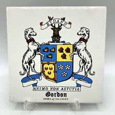 Vtg Scotland Clan Gordon Coat of Arms Ceramic Tile Trivet Bydand Dogs 6