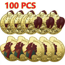 100PCS Gold Plated Santa Claus Round Novelty Commemorative Coin Merry Christmas picture